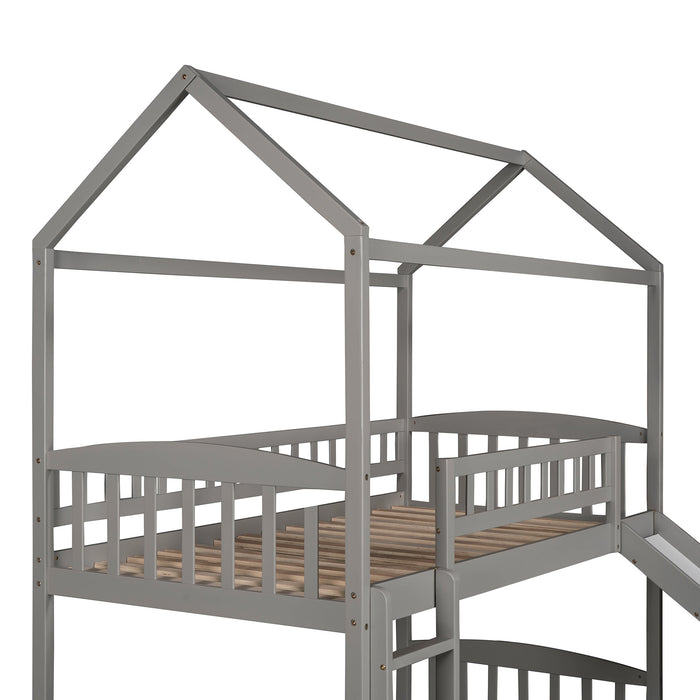 Twin Loft Bed with Slide, House Bed with Slide