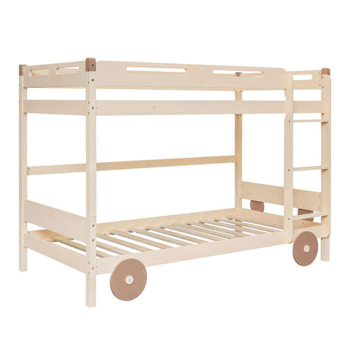 New Space Twin Size Car-Shaped Convertible Bunk Bed, White