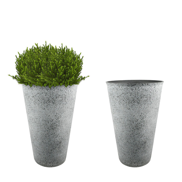 2 Pcs 20"H Tall Planters Plastic Plant Pots with Drainage, 12"W Large Round Tree Pot with Cement Pattern, Cement Gray