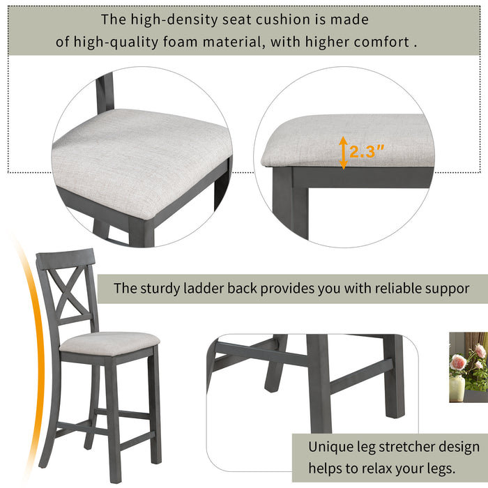 6-Pieces Counter Height Dining Table Set Table with Shelf 4 Chairs and Bench for Dining Room