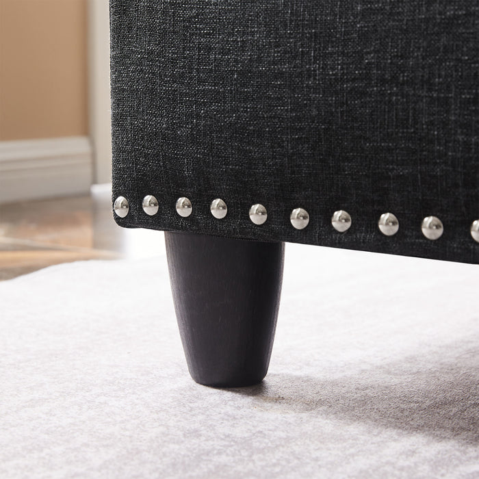 Modern Sectional Sofa Set with Chaise Lounge and Storage Ottoman 6 Seat Corner Sectional Black L Shaped Living Room Couch with Cupholder, Arm with nail, Right chaise