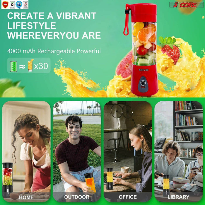 Portable Blender Personal Size Blender USB 4000 mAh Rechargeable with 6 Blades Smoothies,380ML Juicer Cup 5 Core PB 01