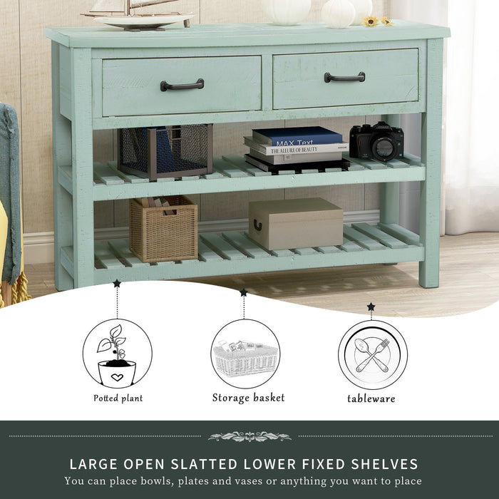 Retro Console Table for Entryway with Drawers (Antique Blue)