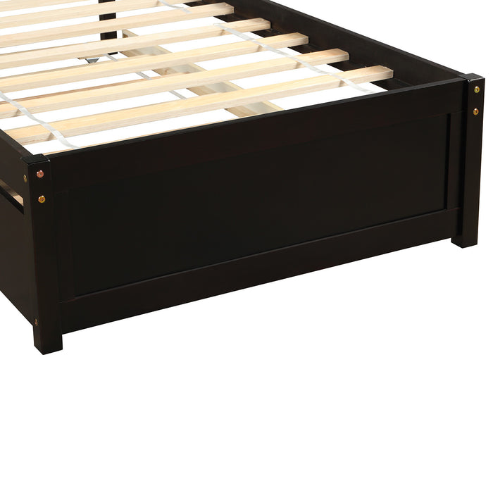Twin size Platform Bed Wood Bed Frame with Trundle, Espresso RT