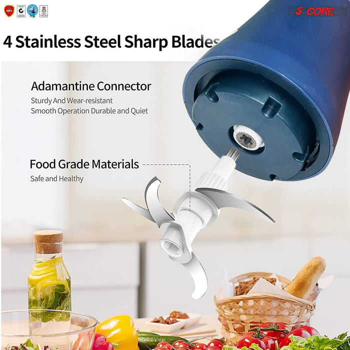 Premium Electric Meat Grinder Food Processor and 4 Titanium Blades, 12 Cup 2.2Qt Glass Strong Bowl for Vegetables Fruit Salad Onion Garlic Meat Ice 300W Motor 5 Core MG S GB