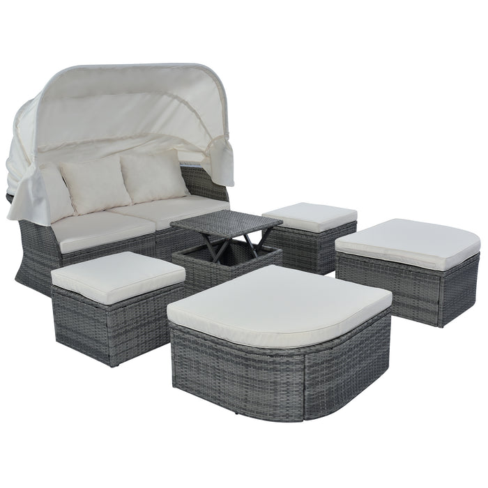 Outdoor Patio Furniture Set Daybed Sunbed with Retractable Canopy Conversation Set Wicker Furniture Sofa Set
