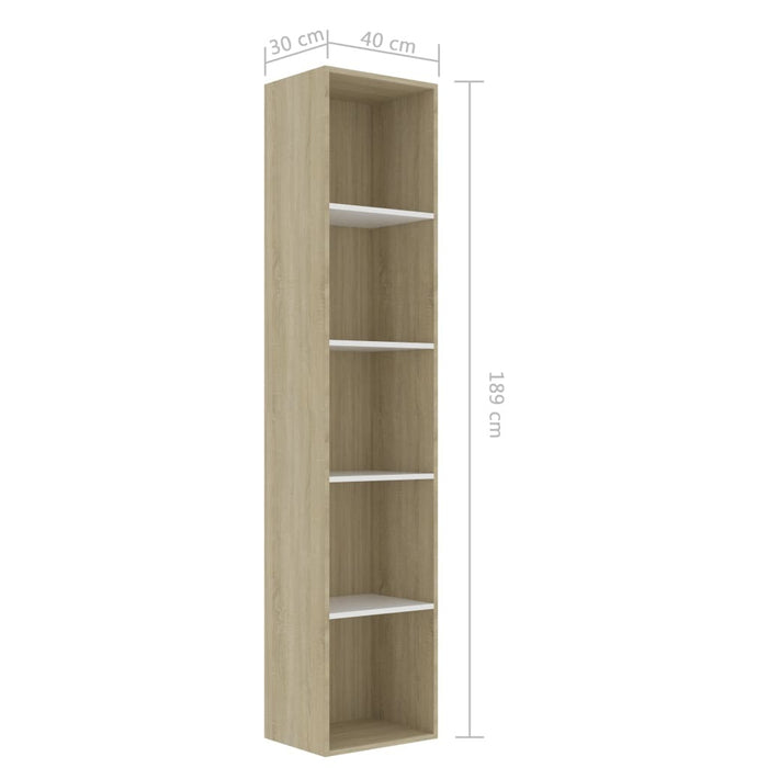 Book Cabinet White and Sonoma Oak 15.7"x11.8"x74.4" Chipboard