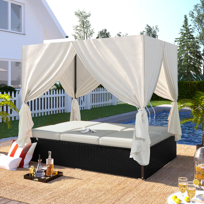 Outdoor Patio Wicker Sunbed Daybed with Cushions, Adjustable Seats