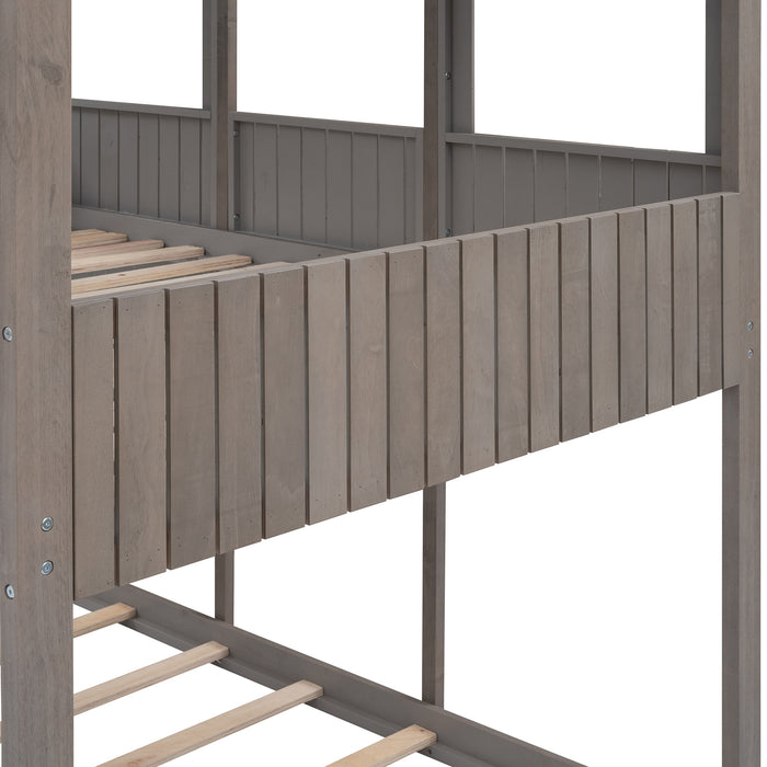 New Space Full Over Full Wood Bunk Bed with Roof Window
