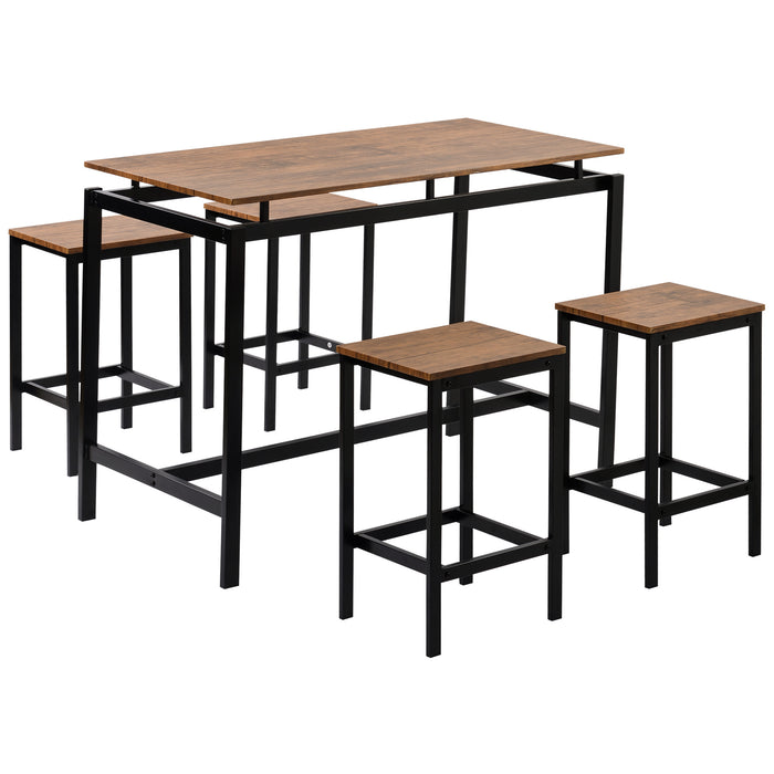 5-Piece Kitchen Counter Height Table Set, Industrial Dining Table with 4 Chairs