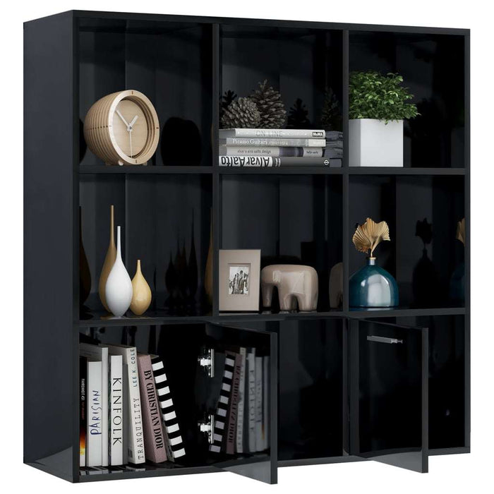 Book Cabinet High Gloss Black 38.6"x11.8"x38.6" Chipboard