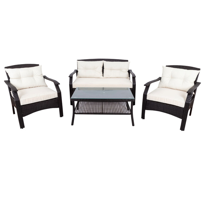 4 Piece Rattan Sofa Seating Group with Cushions, Outdoor Ratten sofa