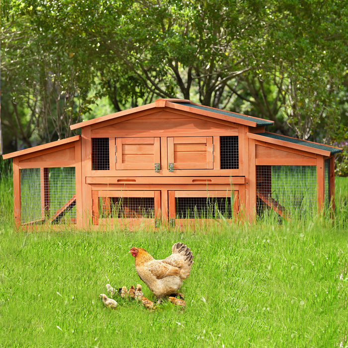 70-Inch Wood Rabbit Hutch Outdoor Pet House Chicken Coop for Small Animals with 2 Run Play Area