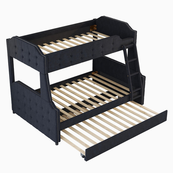 Trundled Twin over Full Upholstered Bunk Bed