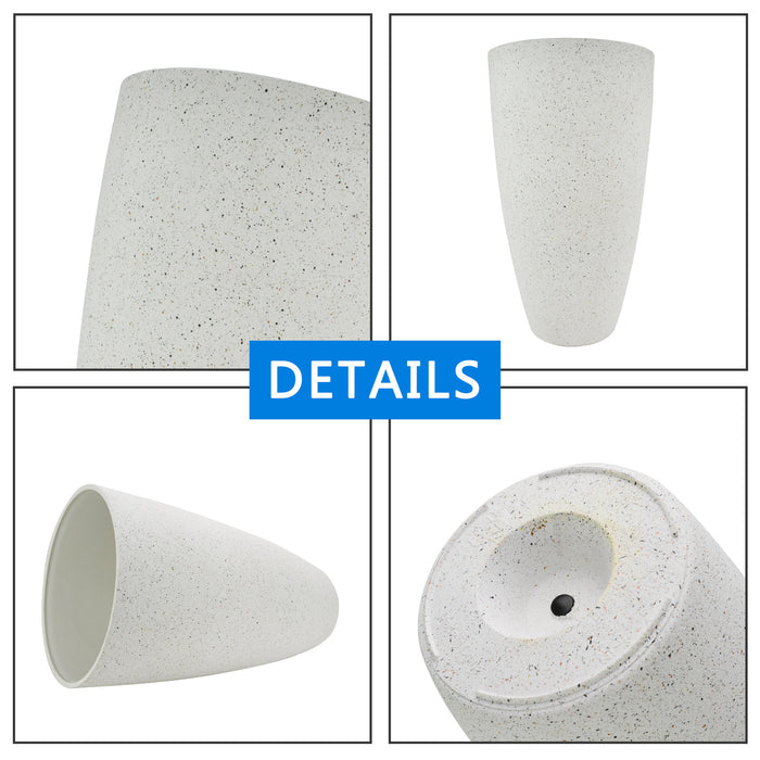2 Pcs 20" H Tall Planters Plastic Plant Pots with Drainge, 11" W Large Round Tree Pot with Marble Pattern, White