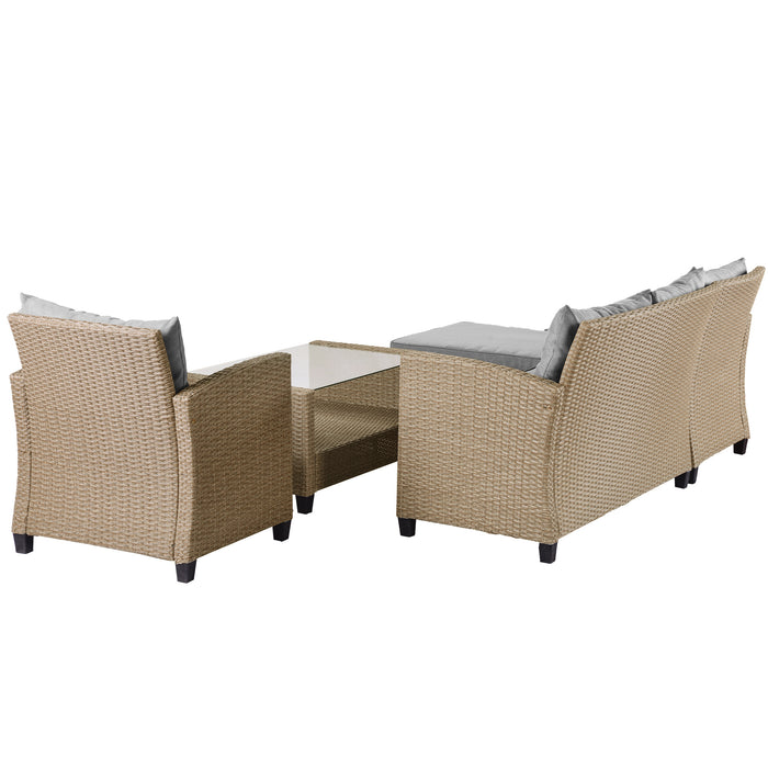 Outdoor, Patio Furniture Sets, 4 Piece Conversation Set Wicker Ratten Sectional Sofa with Seat Cushions(Beige Brown)