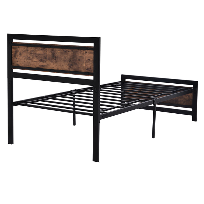 Metal and Wood Bed Frame with Headboard and Footboard ,Twin Size Platform Bed ,Easy to Assemble(BLACK)