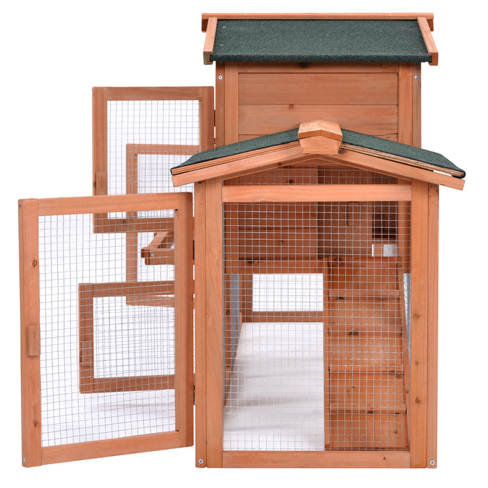 Rabbit Hutch Wood House Pet Cage Chicken Coop for Small Animals, Natural Wood