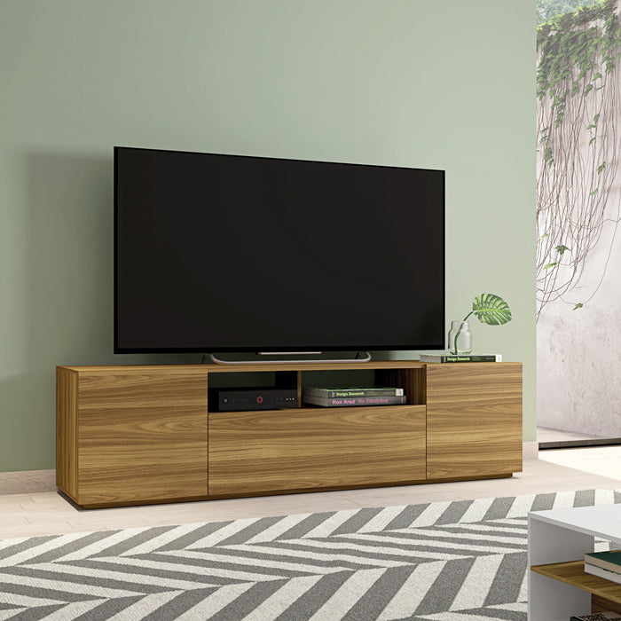 DunaWest 70.86 Inch Wooden TV Stand with 2 Doors and 1 Drawer, Natural Brown