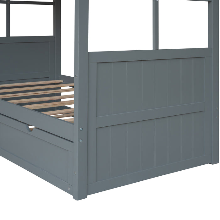 New Space Twin Size Wood House Bed With Twin Size Trundle, Wooden Daybed