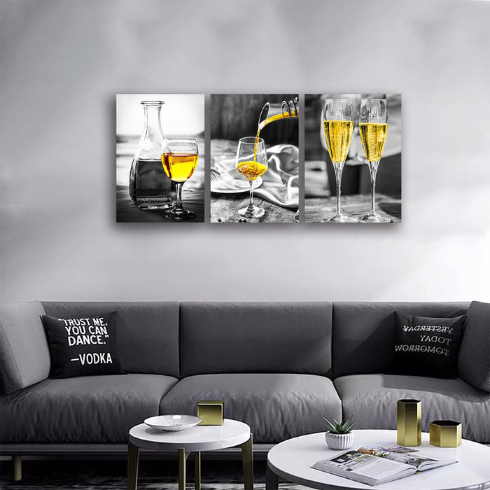 Kitchen Wall Art Gold Wine Glasses Canvas