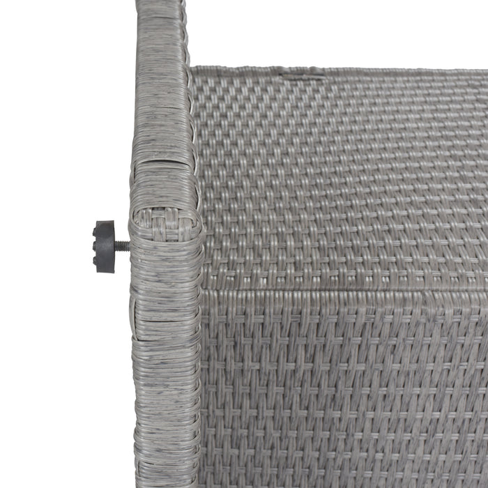 Patio 5-Piece Rattan Dining Table Set, PE Wicker Square Kitchen Table Set with Storage Shelf and 4 Padded Stools for Poolside, Garden, Gray Wicker+Dark Gray Cushion