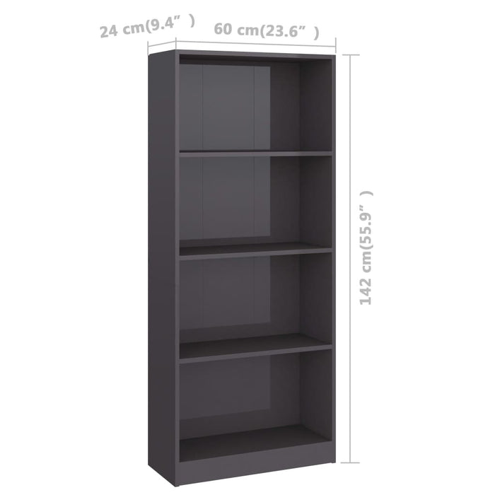 4-Tier Book Cabinet High Gloss Gray 23.6"x9.4"x55.9"