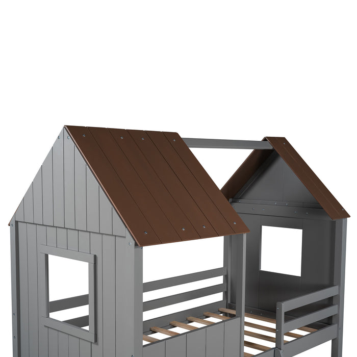 MyRoom Twin Size Low Loft Wood House Bed