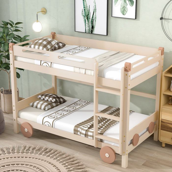 New Space Twin Size Car-Shaped Convertible Bunk Bed, White
