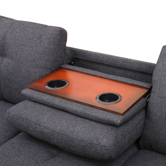 Modern Sectional Sofa Set with Chaise Lounge and Storage Ottoman 6 Seat Corner Sectional Black L Shaped Living Room Couch with Cupholder, Arm with nail, Right chaise