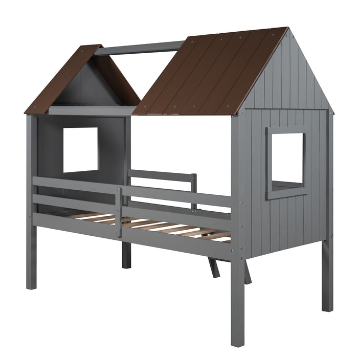 MyRoom Twin Size Low Loft Wood House Bed