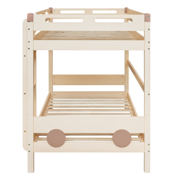 New Space Twin Size Car-Shaped Convertible Bunk Bed, White
