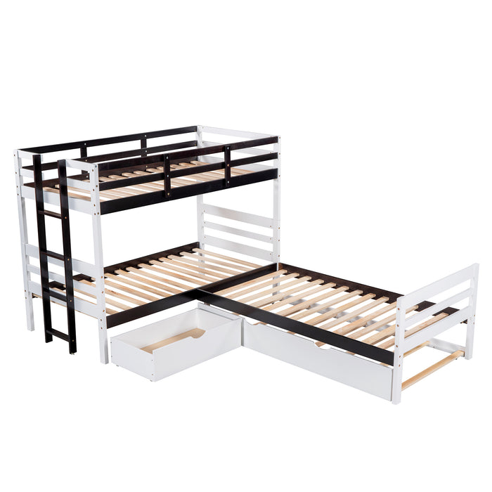 New Space Twin Size L-Shaped Bunk Bed and Platform Bed