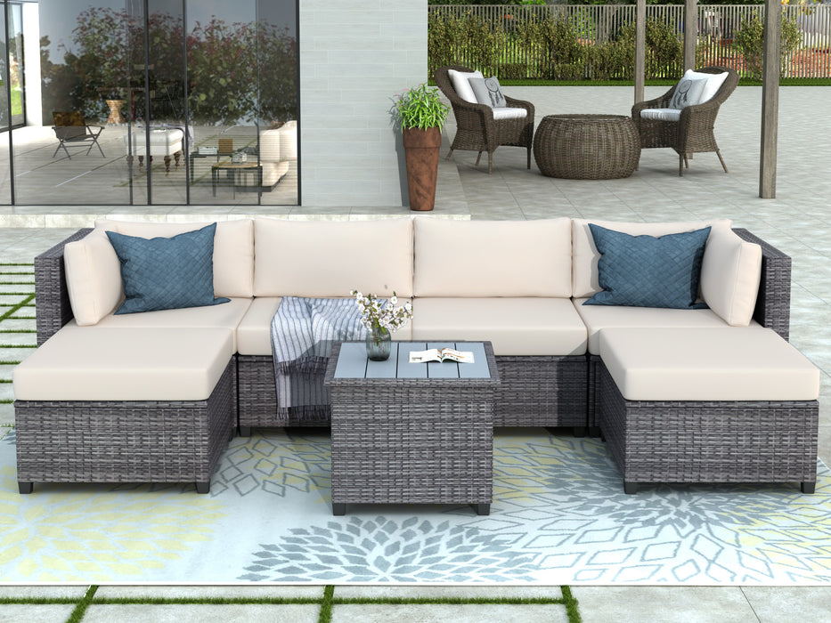 7 Piece Rattan Sectional Seating Group with Cushions, Outdoor Ratten Sofa NEW!