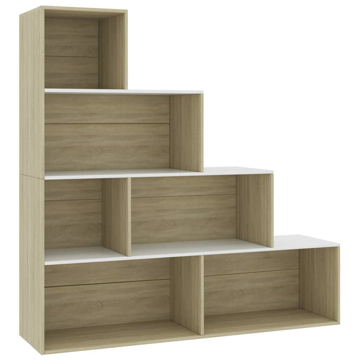 Book Cabinet/Room Divider White and Sonoma Oak Chipboard