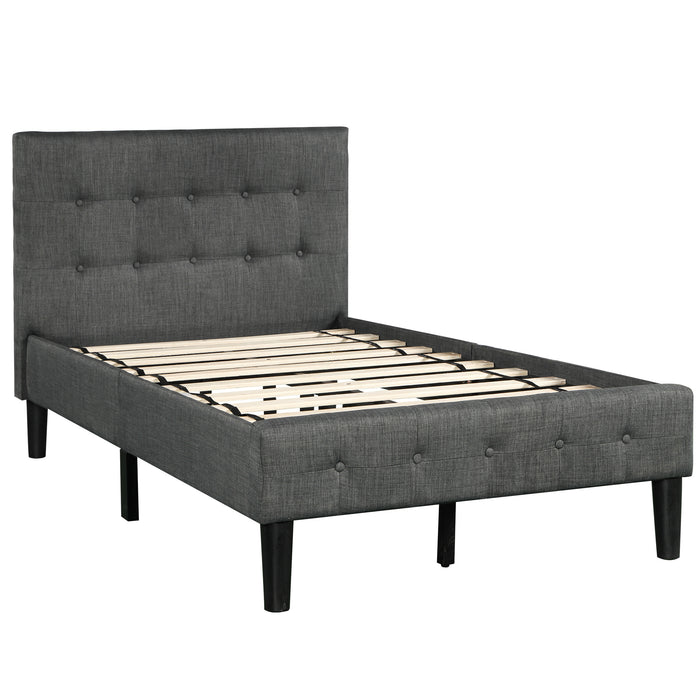 Upholstered Platform Bed with Wooden Slat Support and Tufted Headboard and Footboard (Twin) RT