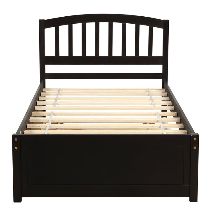 Twin size Platform Bed Wood Bed Frame with Trundle, Espresso RT