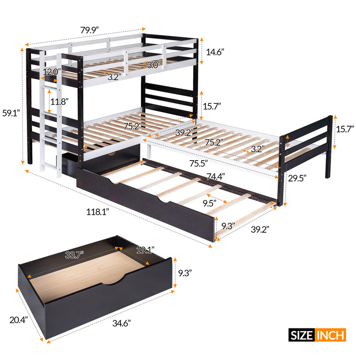 New Space Twin Size L-Shaped Bunk Bed and Platform Bed