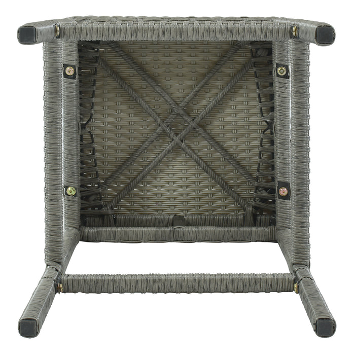 Patio 5-Piece Rattan Dining Table Set, PE Wicker Square Kitchen Table Set with Storage Shelf and 4 Padded Stools for Poolside, Garden, Gray Wicker+Dark Gray Cushion