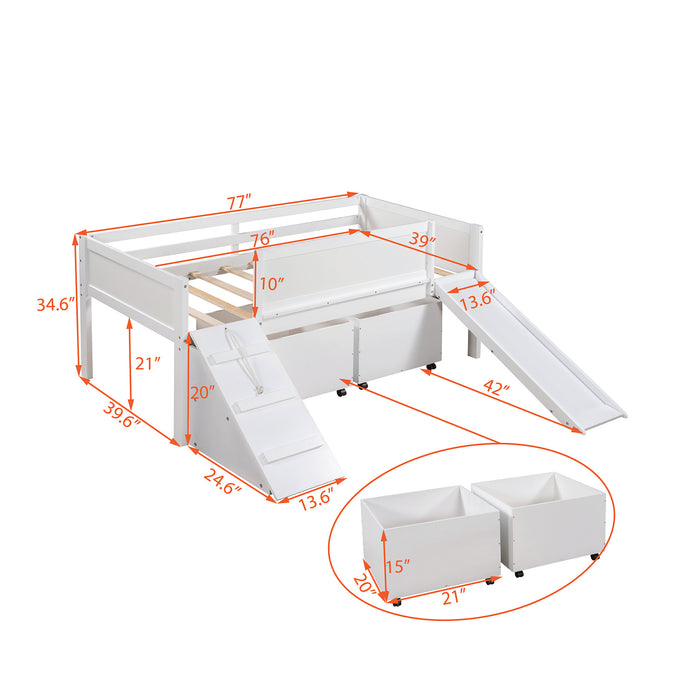 New Space Twin size Low Loft Bed Wooden Bed with Two Storage Boxes