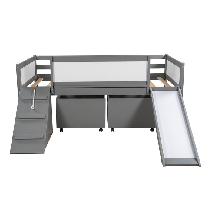 New Space Twin size Low Loft Bed Wooden Bed with Two Storage Boxes