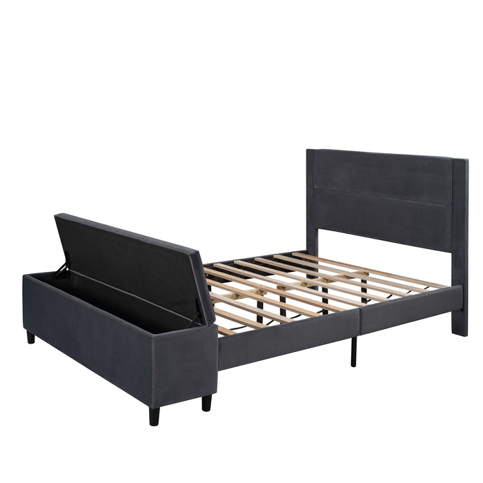 New Space Queen Size Storage Bed Upholstered Platform Bed with a Cushioned Ottoman