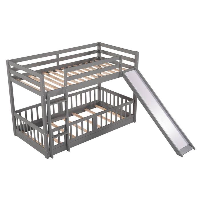 Twin Over Twin Bunk Bed with Slide and Ladder