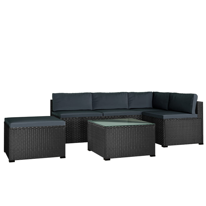6-Piece Outdoor Furniture Set with PE Rattan Wicker, Patio Garden Sectional Sofa Chair, removable cushions (Black wicker, Beige cushion)