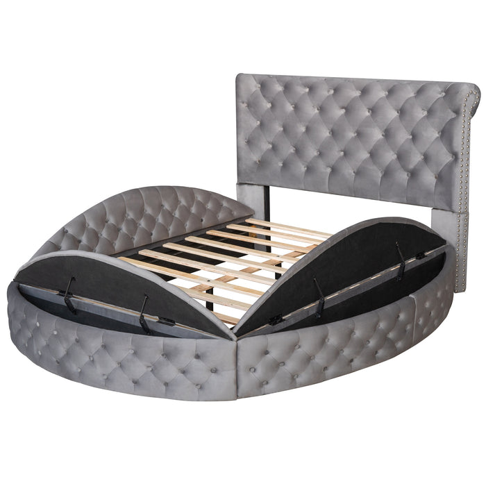 New Space Full Size Round Shape Upholstery Low Profile Storage Platform Bed