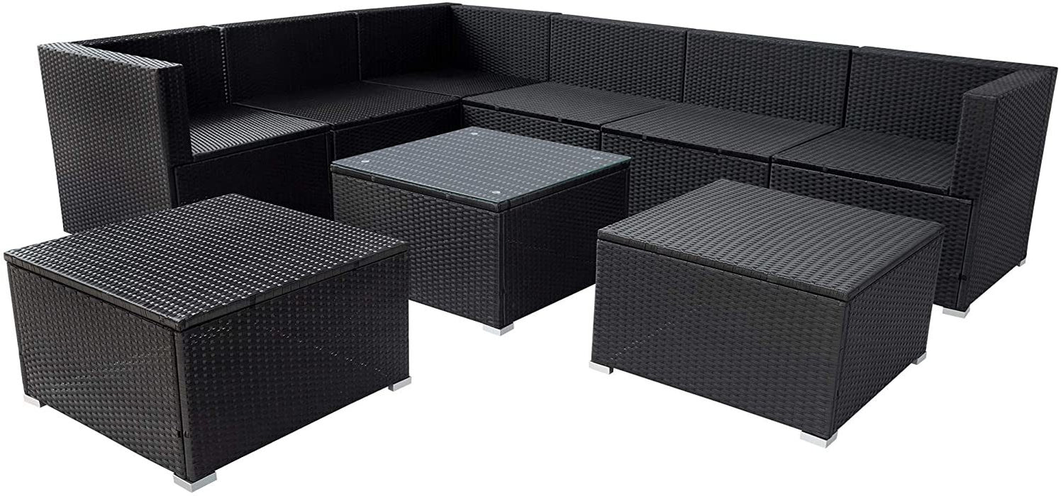 9-piece Outdoor Patio PE Wicker Rattan conversation Sectional Sofa sets with 3 sofa, 3 corner sofa, 2 ottomans, and 1 glass coffee table, removable soft cushions