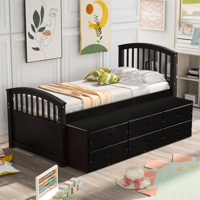 Samson Twin Size Platform Storage Bed Solid Wood Bed with 6 Drawers