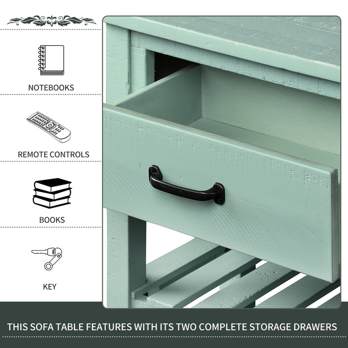 Retro Console Table for Entryway with Drawers (Antique Blue)