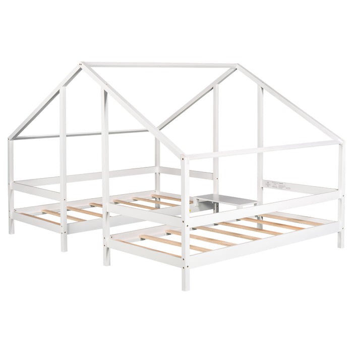 Double Twin Size Triangular House Beds with Built-in Table