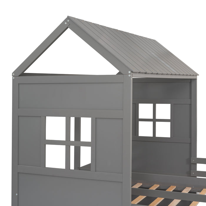 New Space Twin Twin House Bed with 2 Drawers White